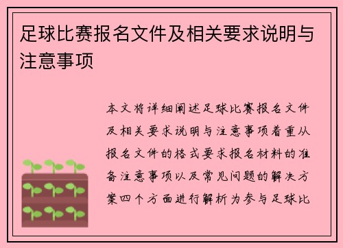 足球比赛报名文件及相关要求说明与注意事项