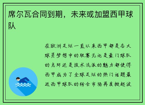 席尔瓦合同到期，未来或加盟西甲球队