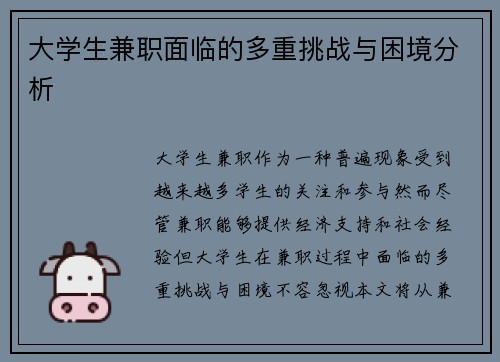 大学生兼职面临的多重挑战与困境分析
