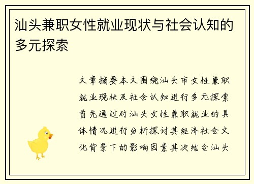 汕头兼职女性就业现状与社会认知的多元探索